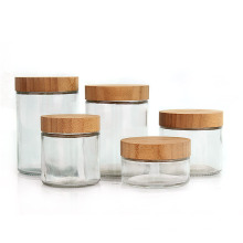 friendly empty glass cosmetic jar 200ml 300ml 400ml 650ml 700ml with screw bamboo lid